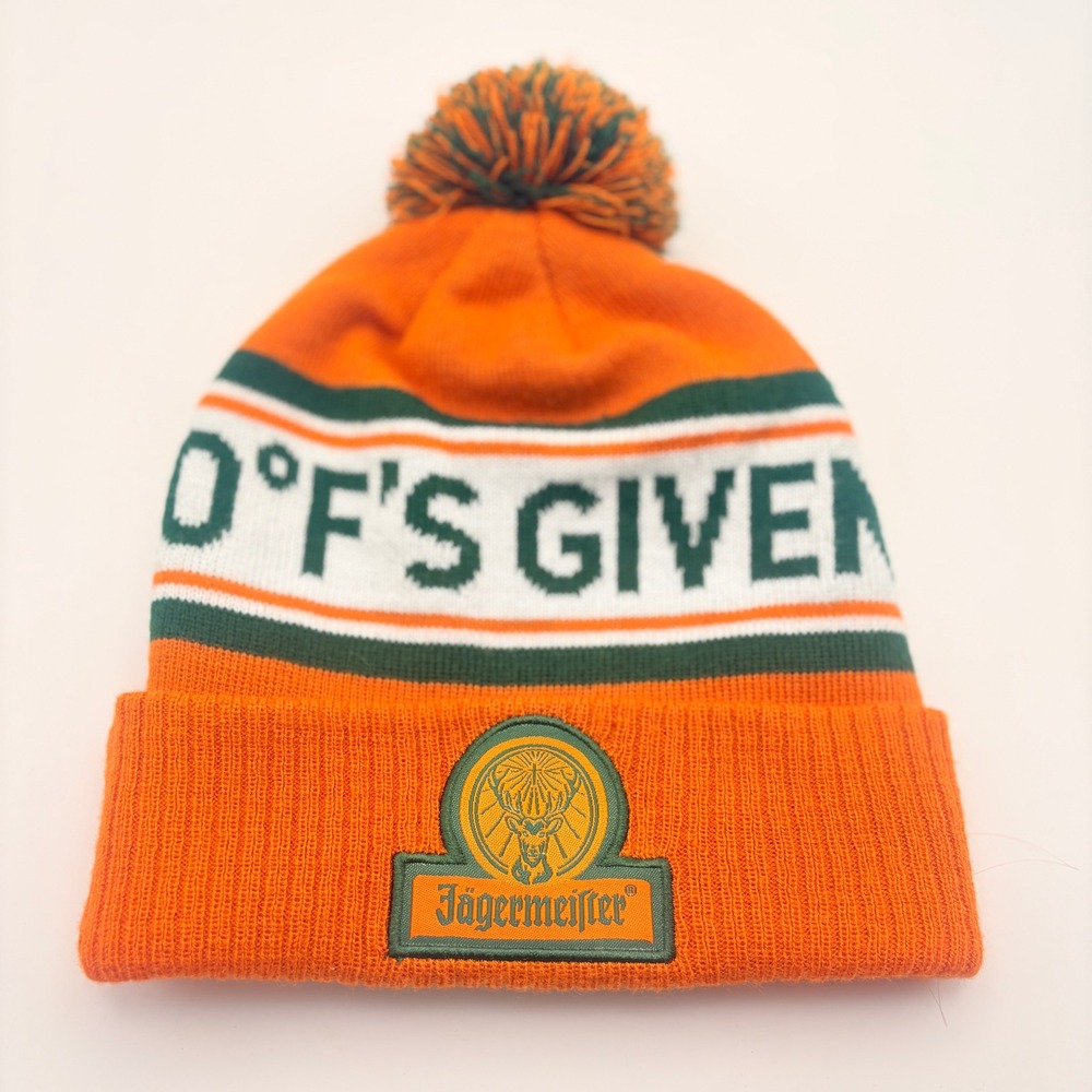 Jagermeister 0 F's Given Pom Pom Beanie Orange One Size Cuffed Knit
